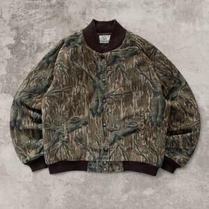 Mossy Oak Varsity Bomber Jacket 1980s Camo Outdoors Gorpcore L Pearlsnap Quilted